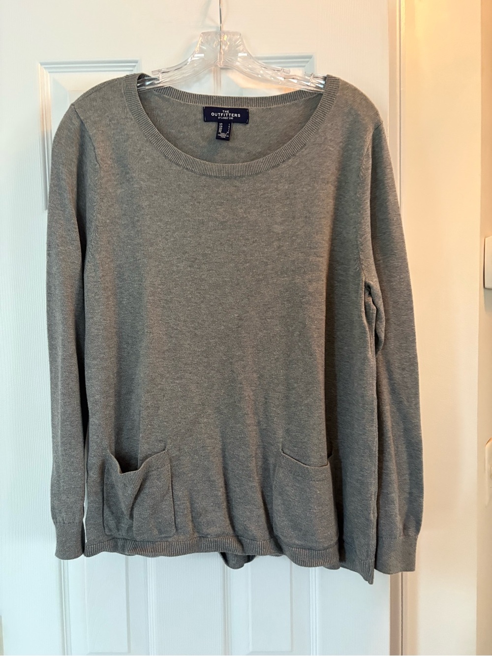 Lands' End Gray Crewneck Sweater with Front Pockets